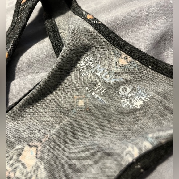 Mudd Girls 7/8 Med Racerback Tank Top Elephant Print Dark Gray w Lace Edge - Picture 6 of 7